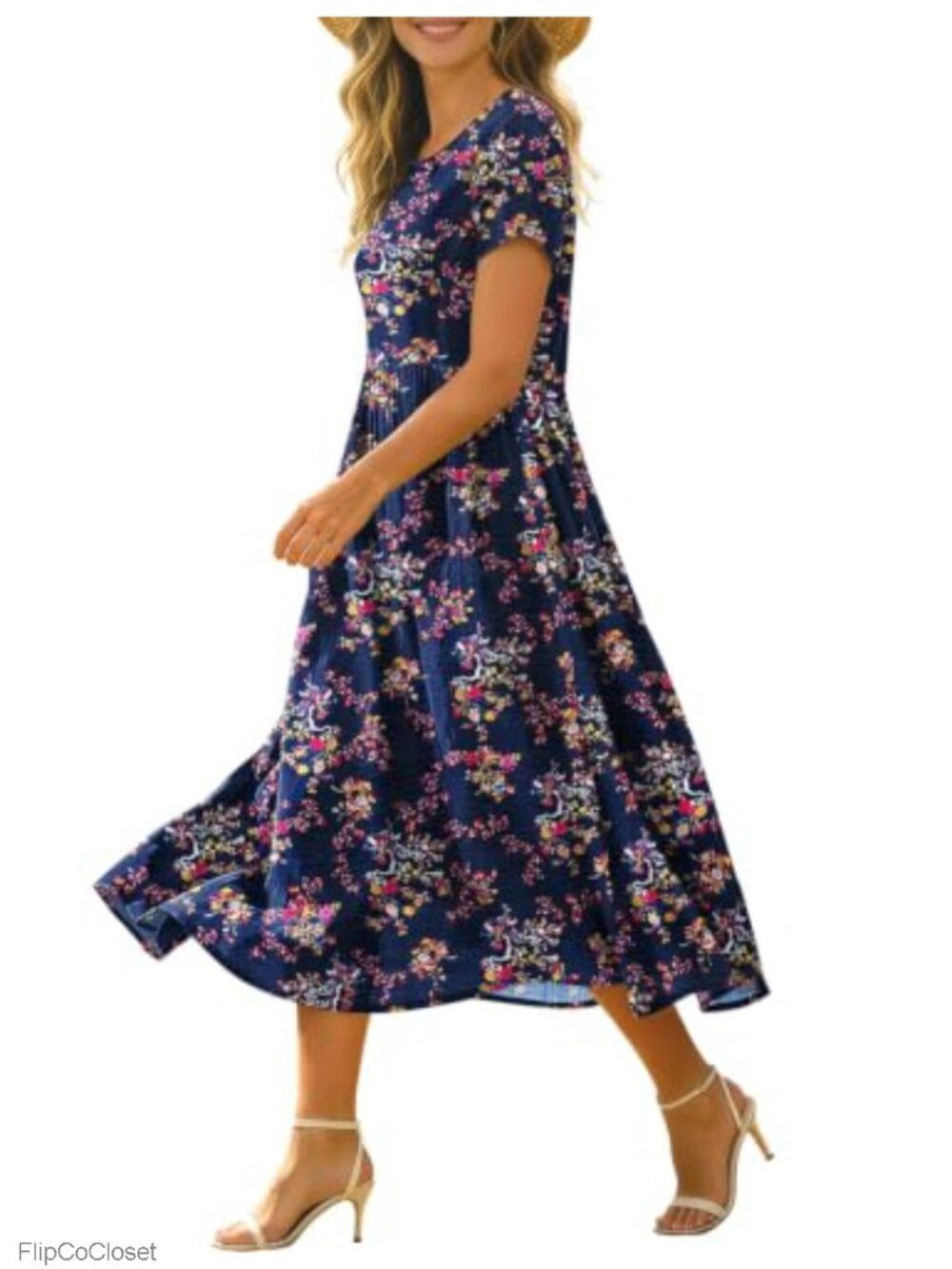 Boho Floral Midi Dress for Women with Pockets Cotton Blend Summer